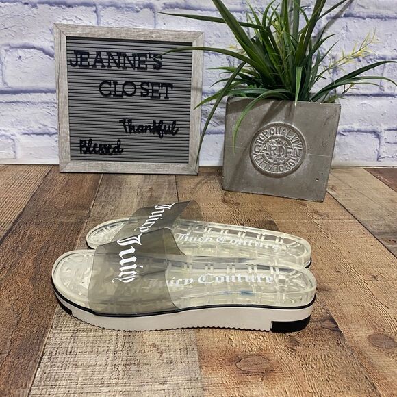 Juicy Couture In Love Black Smoke Clear Transparent Slides Sandals RARE - Picture 10 of 12